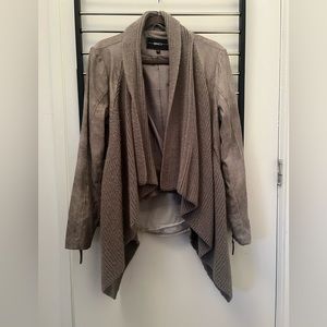 Grey drap front,half suede,half knit lightweight jacket. Size LG.